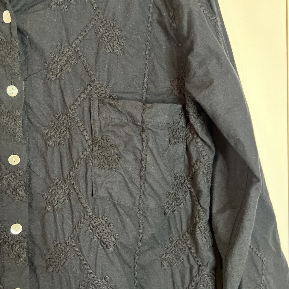 NEW Julia Amory Black Embroidered Long Sleeve The Swizzle Button Up Dress Medium - Picture 5 of 8